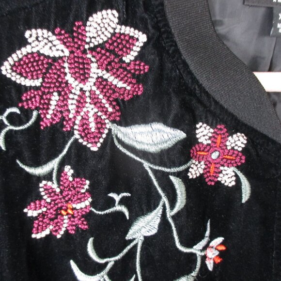 a.n.a. Womens Velvet Jacket XXL Black Full Zip Pockets Rose Embroidery Lined - Picture 7 of 8